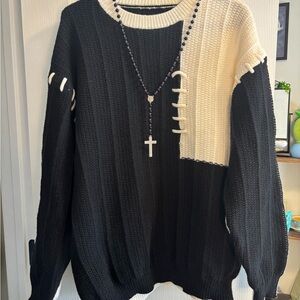 Black and Cream Stitched Sweater